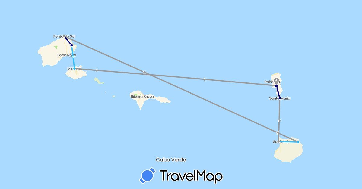 TravelMap itinerary: driving, plane, boat in Cape Verde (Africa)